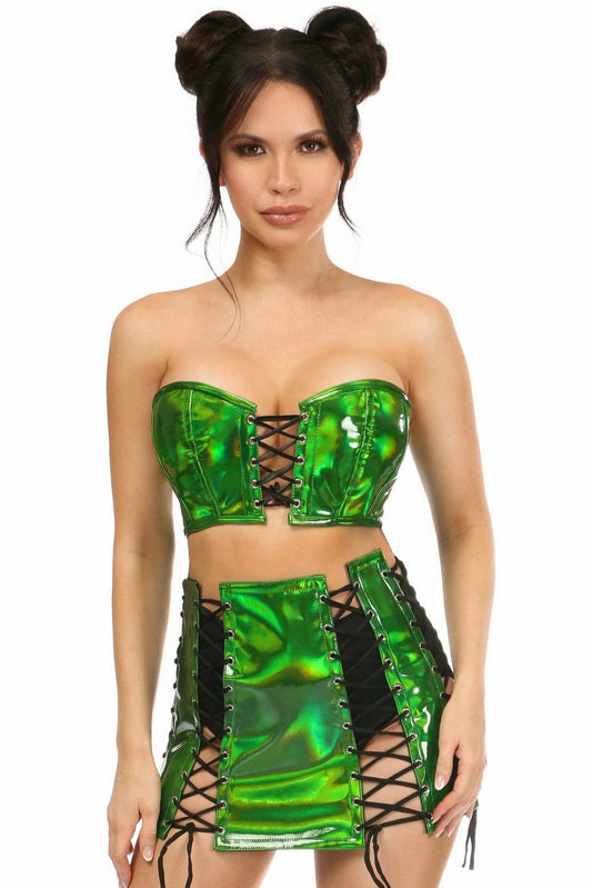 Lavish 2 PC Green Holo Bustier & Skirt Set.