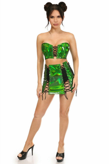 Lavish 2 PC Green Holo Bustier & Skirt Set.