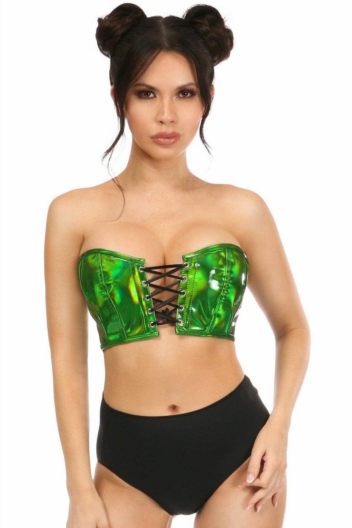 Lavish Green Holo Lace-Up Bustier Top.