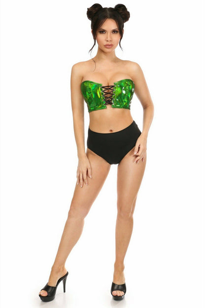 Lavish Green Holo Lace-Up Bustier Top.