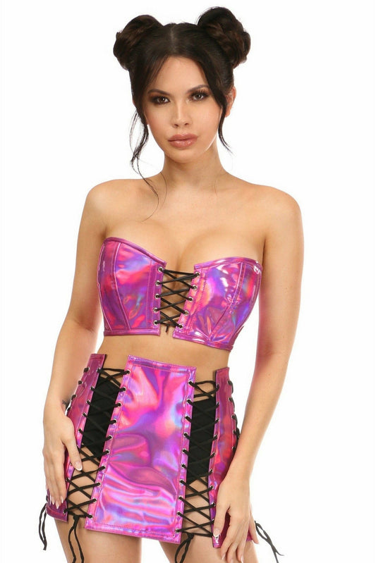 Lavish 2 PC Fuchsia Holo Bustier & Skirt Set.