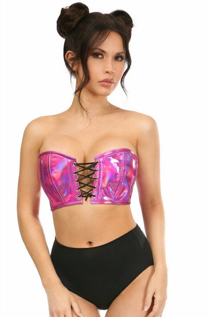 Lavish Fuchsia Holo Lace-Up Bustier Top.