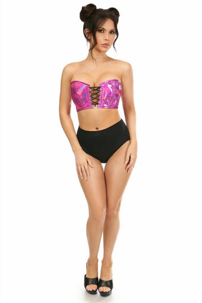 Lavish Fuchsia Holo Lace-Up Bustier Top.