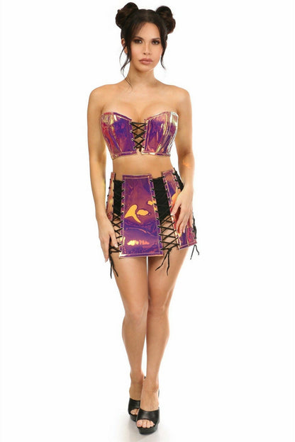Lavish 2 PC Rainbow Gold Holo Bustier & Skirt Set.