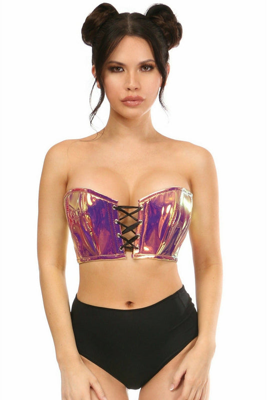 Lavish Rainbow Gold Holo Lace-Up Bustier Top.