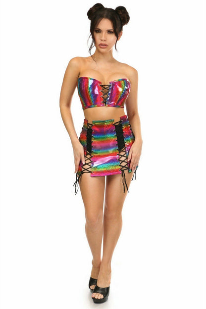 Lavish 2 PC Rainbow Glitter Bustier & Skirt Set.