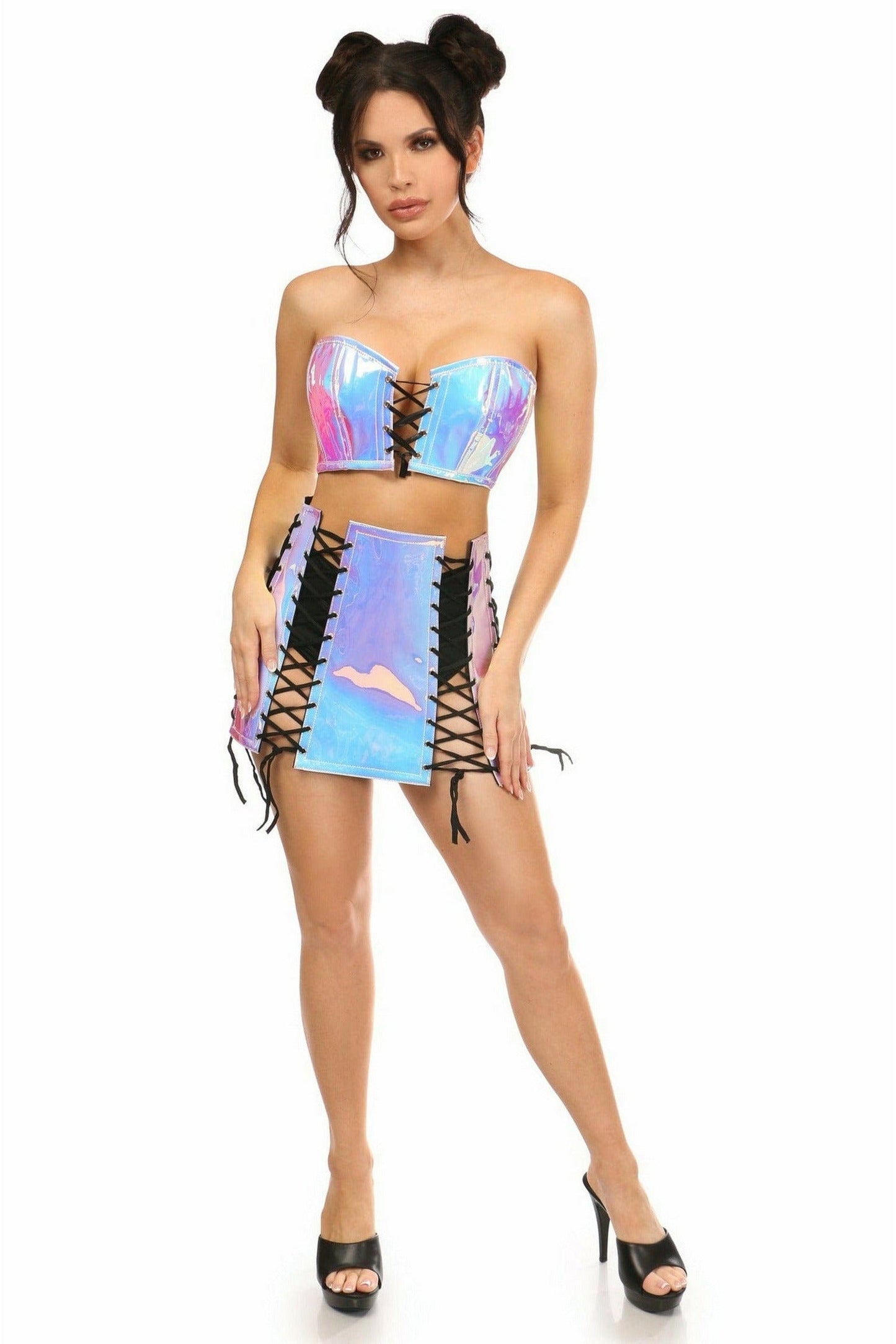 Lavish 2 PC Blue/Purple Holo Bustier & Skirt Set.