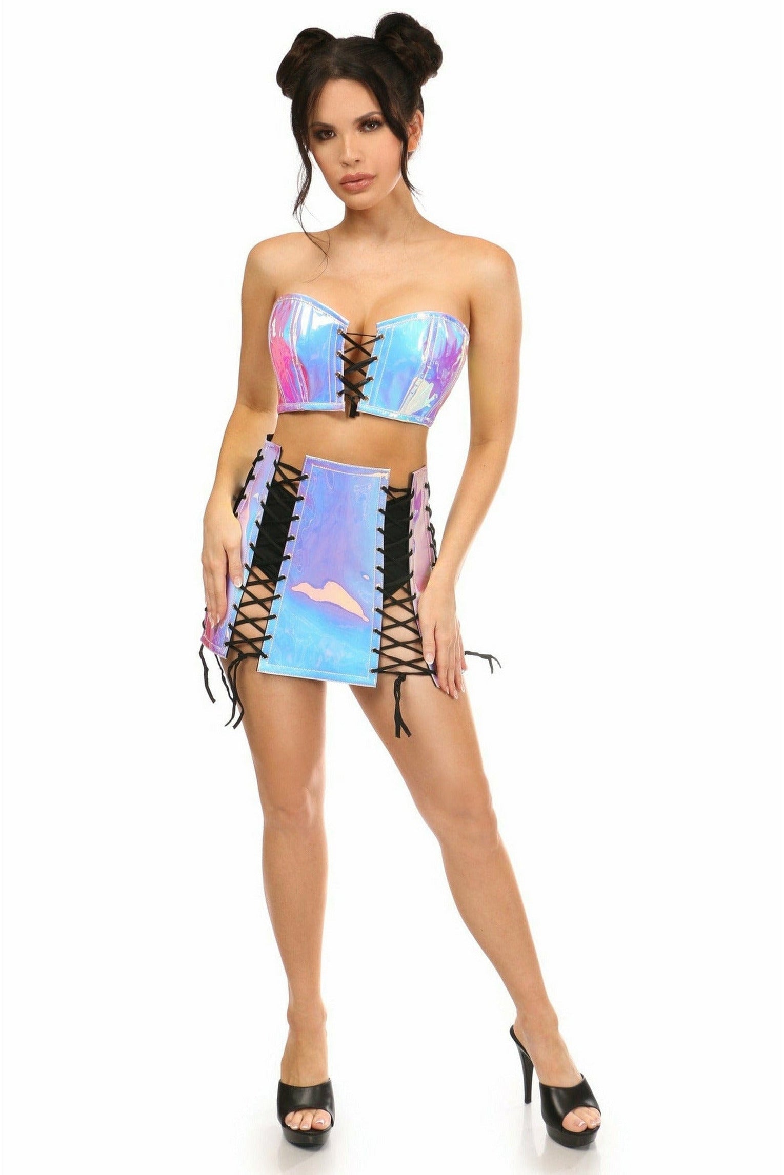 Lavish 2 PC Blue/Purple Holo Bustier & Skirt Set.