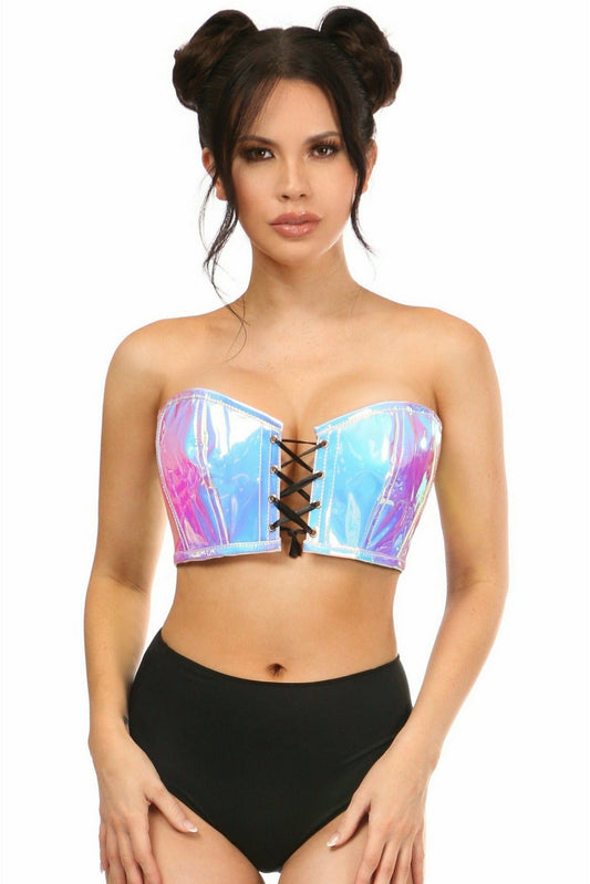 Lavish Blue/Purple Holo Lace-Up Bustier Top.