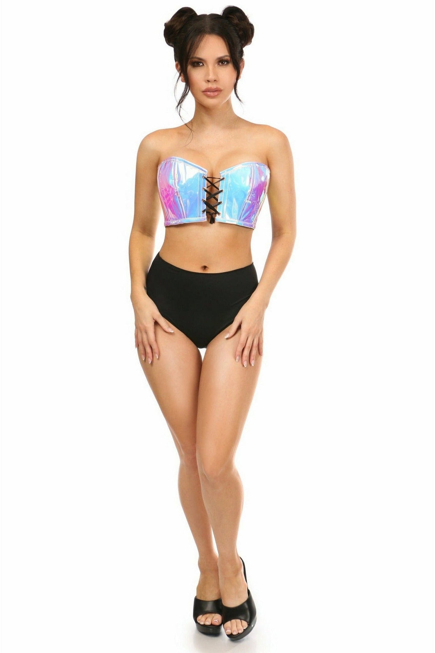 Lavish Blue/Purple Holo Lace-Up Bustier Top.