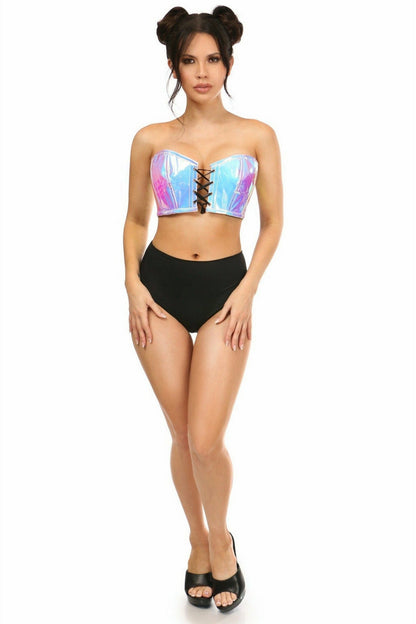 Lavish Blue/Purple Holo Lace-Up Bustier Top.