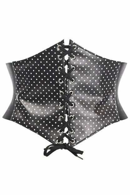 Lavish Black & White Polka Dot Lace-Up Corset Belt Cincher.