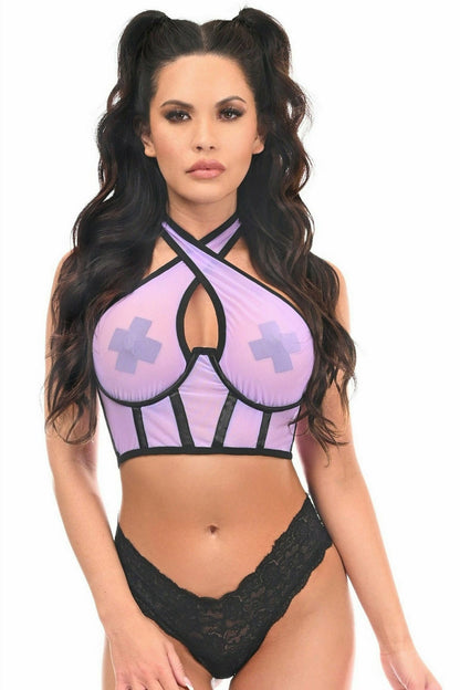 Lavish Lt Purple Mesh Underwire Cincher w/Built In Halter Top.