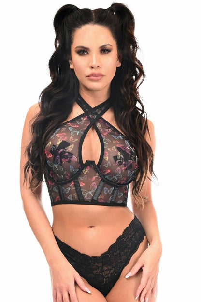 Lavish Neon Butterfly Mesh Underwire Cincher w/Built In Halter Top.