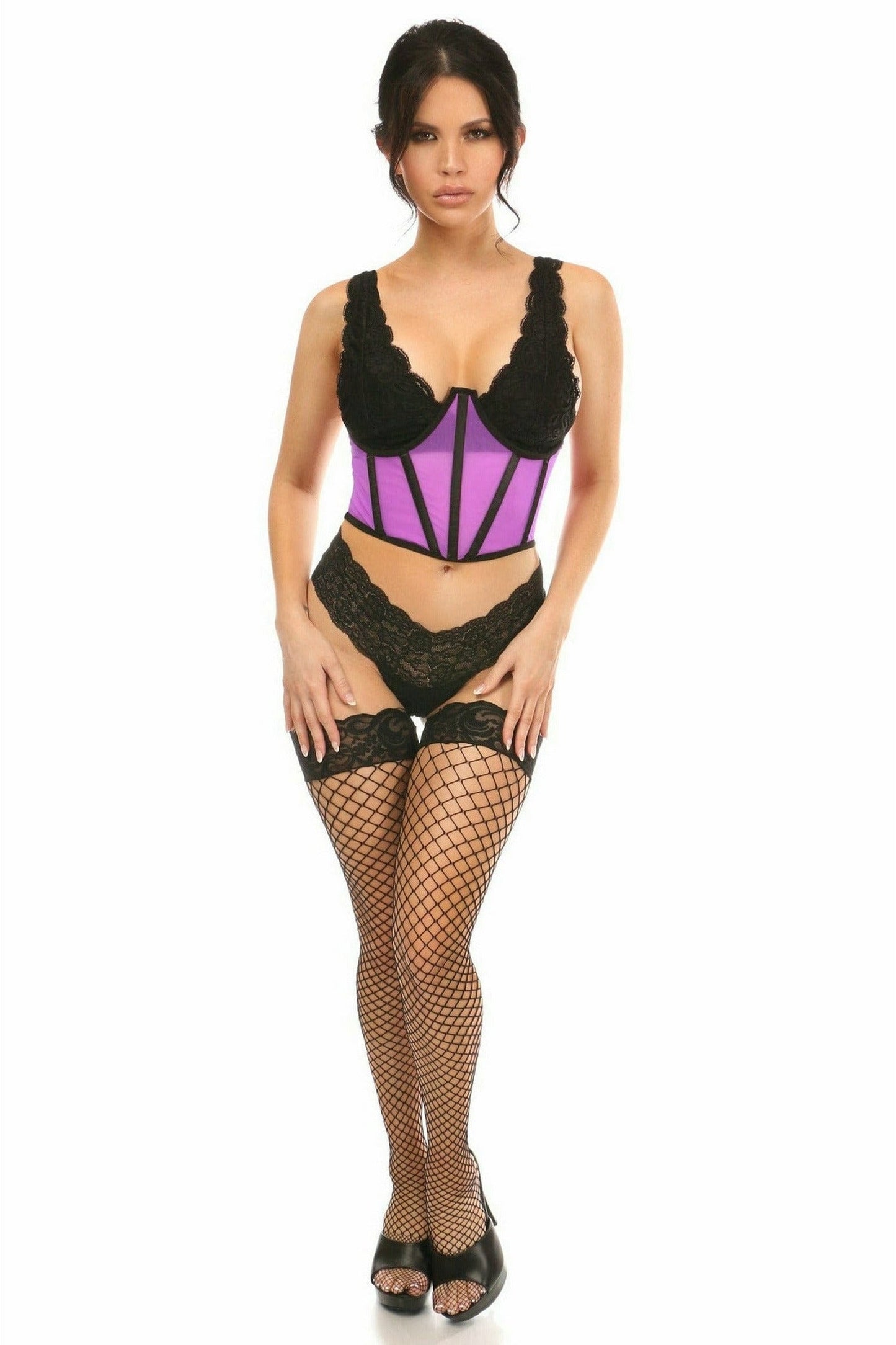 Lavish Neon Purple Mesh Open Cup Waist Cincher.