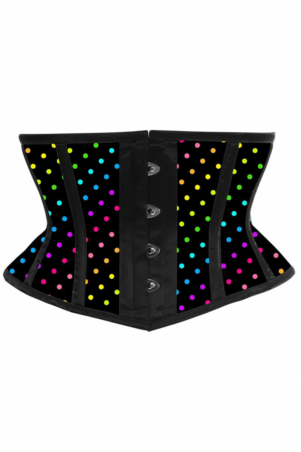 Lavish Rainbow Polka Dot Print Satin Mini Cincher Corset.