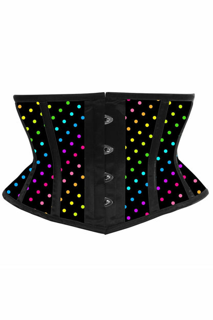 Lavish Rainbow Polka Dot Print Satin Mini Cincher Corset.