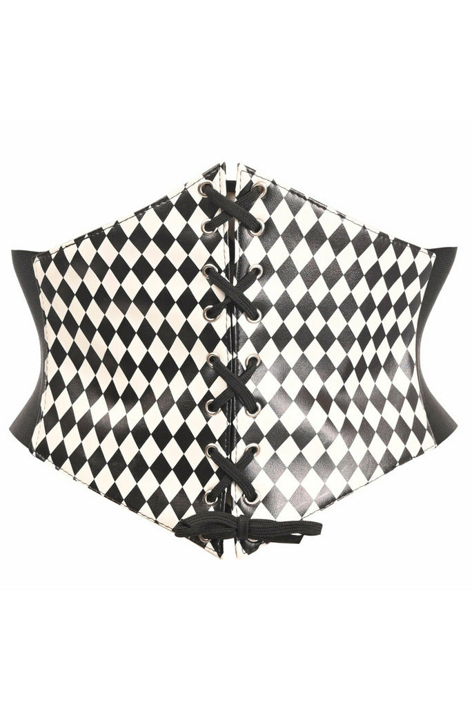 Lavish Black/White Diamond Lace-Up Corset Belt Cincher-Daisy Corsets