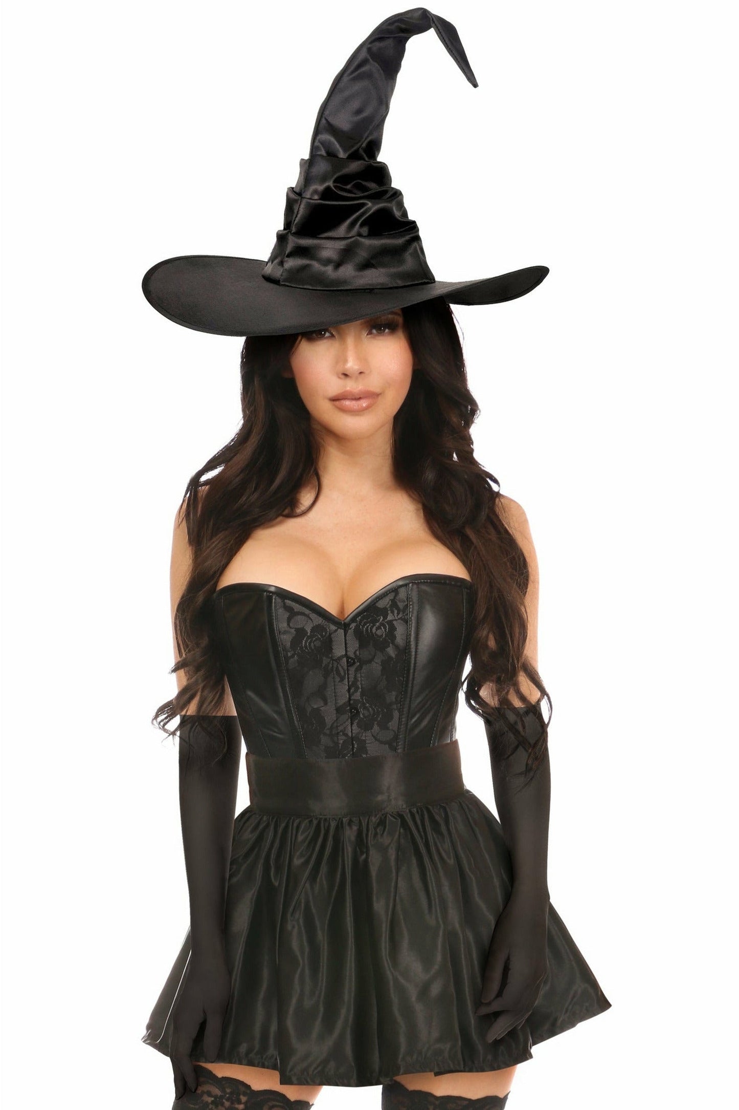 Lavish 4 PC Black Lace Witch Corset Costume.