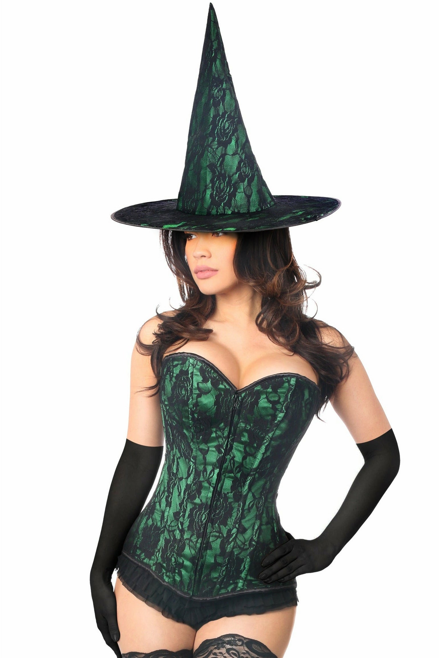 Lavish 3 PC Spellbound Green Lace Witch Corset Costume.