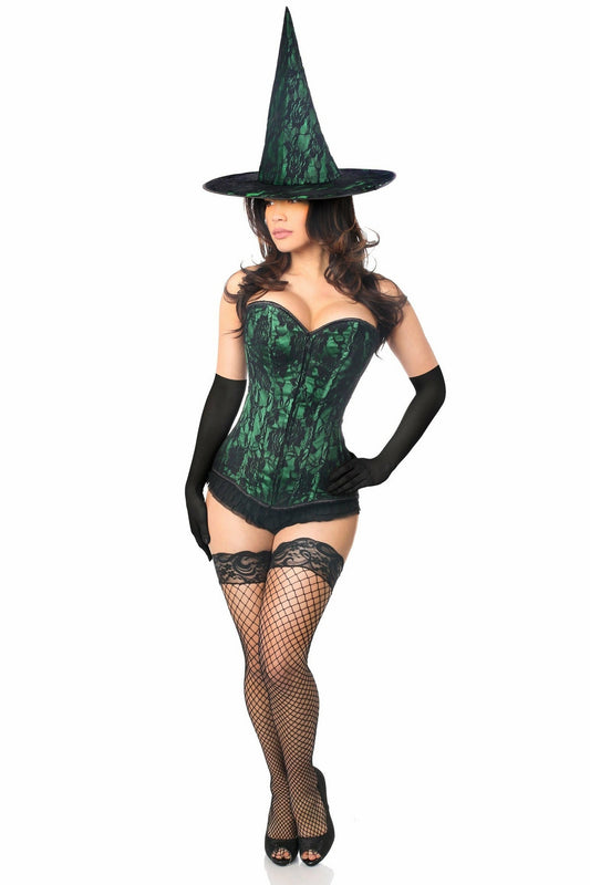 Lavish 3 PC Spellbound Green Lace Witch Corset Costume.