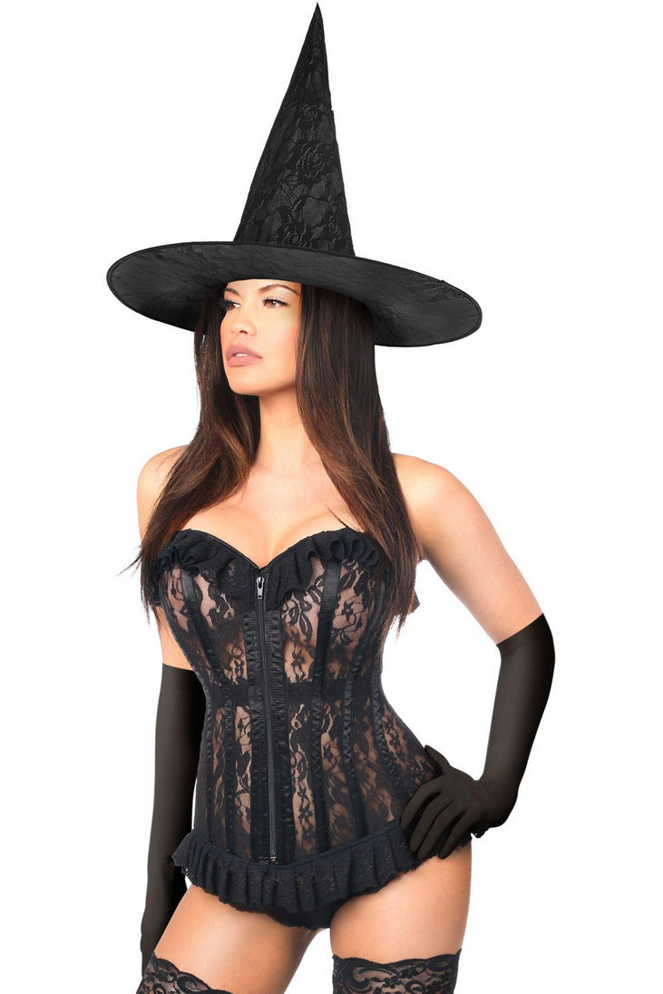 Lavish 3 PC Sheer Lace Witch Corset Costume.