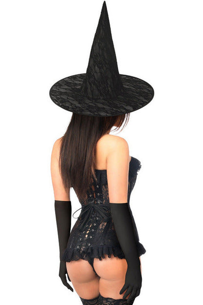 Lavish 3 PC Sheer Lace Witch Corset Costume.