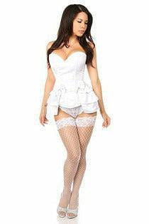 Lavish White Satin Corset w/Removable Snap on Skirt.