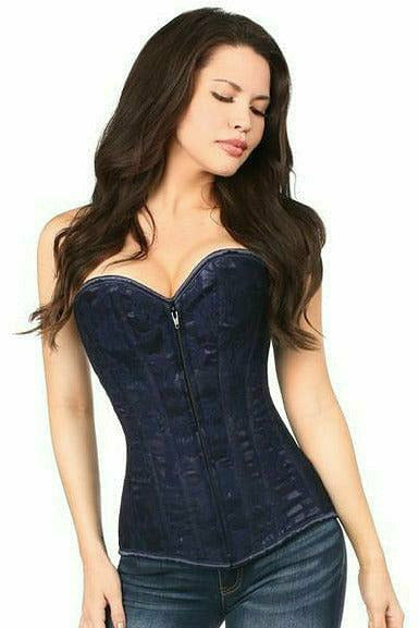 Lavish Navy Blue Lace Overbust Corset w/Zipper.