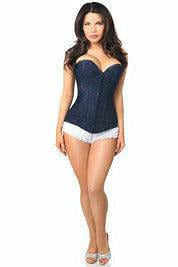 Lavish Navy Blue Lace Overbust Corset w/Zipper.