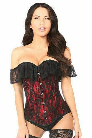 Lavish Red Lace Off-The-Shoulder Corset.