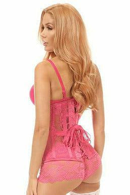 Lavish Fuchsia Sheer Lace Under Bust Corset.