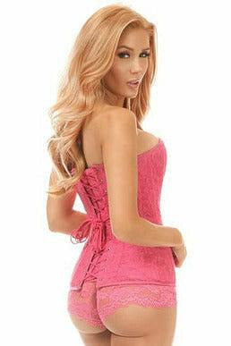 Lavish Pink Lace Overbust Corset w/Zipper-Daisy Corsets
