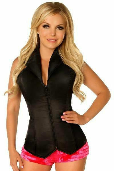 Lavish Black Collared Front Zipper Corset.