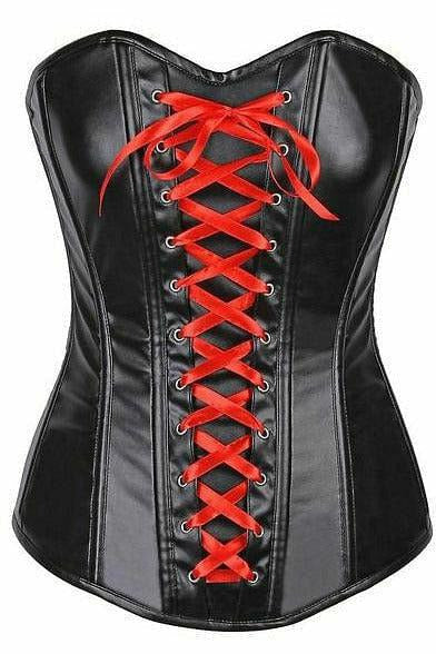 Lavish Wet Look Faux Leather Lace-Up Over Bust Corset.