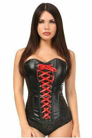 Lavish Wet Look Faux Leather Lace-Up Over Bust Corset.