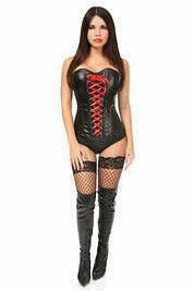 Lavish Wet Look Faux Leather Lace-Up Over Bust Corset.