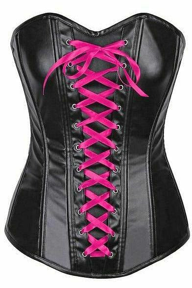 Lavish Wet Look Faux Leather Lace-Up Over Bust Corset.