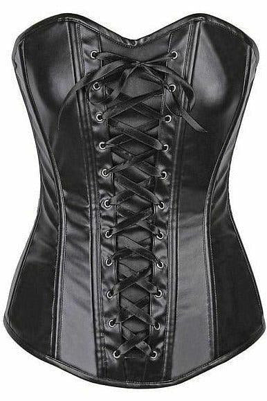 Lavish Wet Look Faux Leather Lace-Up Over Bust Corset.