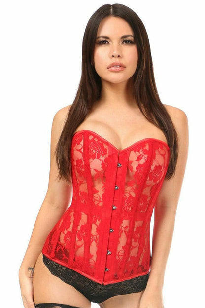 Lavish Red Sheer Lace Over Bust Corset.