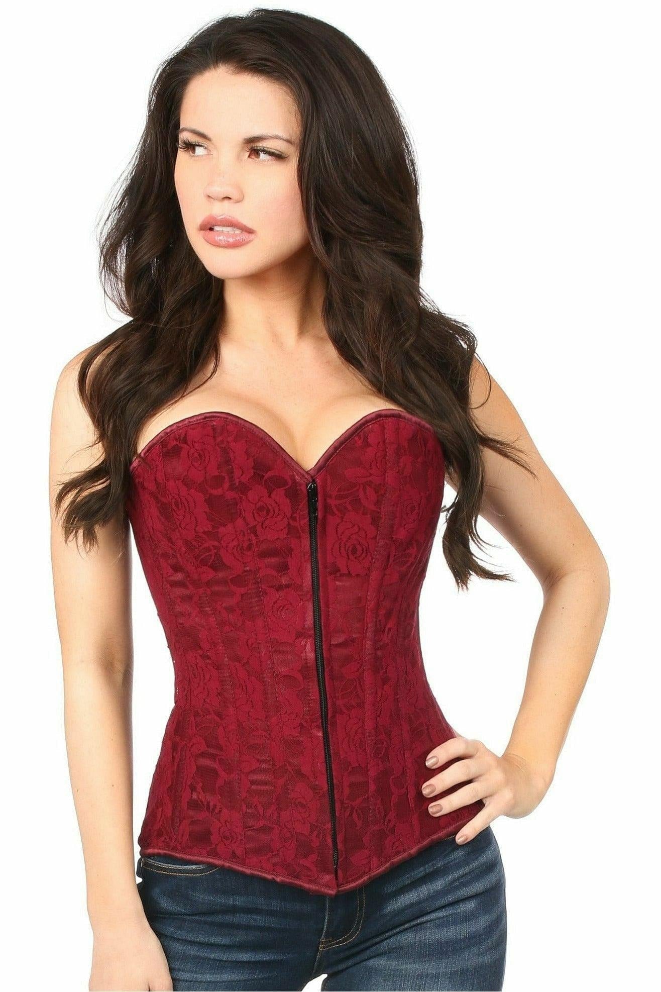 Lavish Wine Lace Overbust Corset w/Zipper.