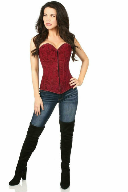 Lavish Wine Lace Overbust Corset w/Zipper.