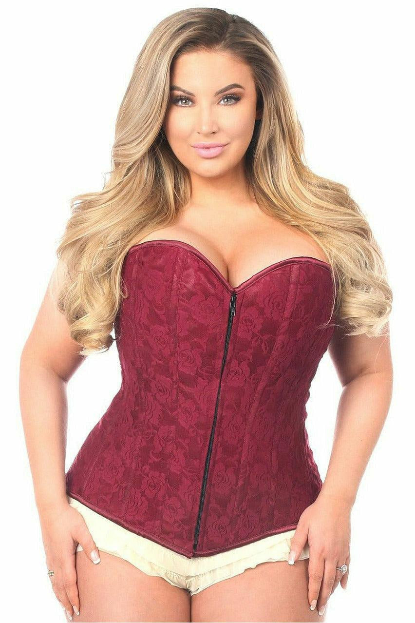 Lavish Wine Lace Overbust Corset w/Zipper.