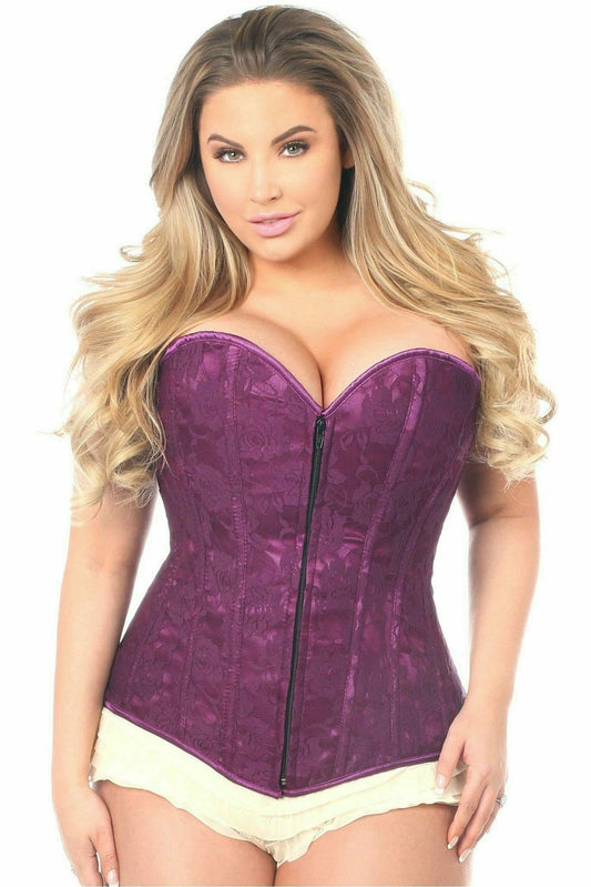 Lavish Magenta Lace Overbust Corset w/Zipper.