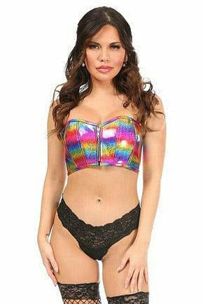 Lavish Rainbow Glitter Short Bustier Top.