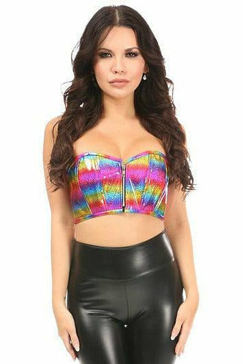 Lavish Rainbow Glitter Short Bustier Top.
