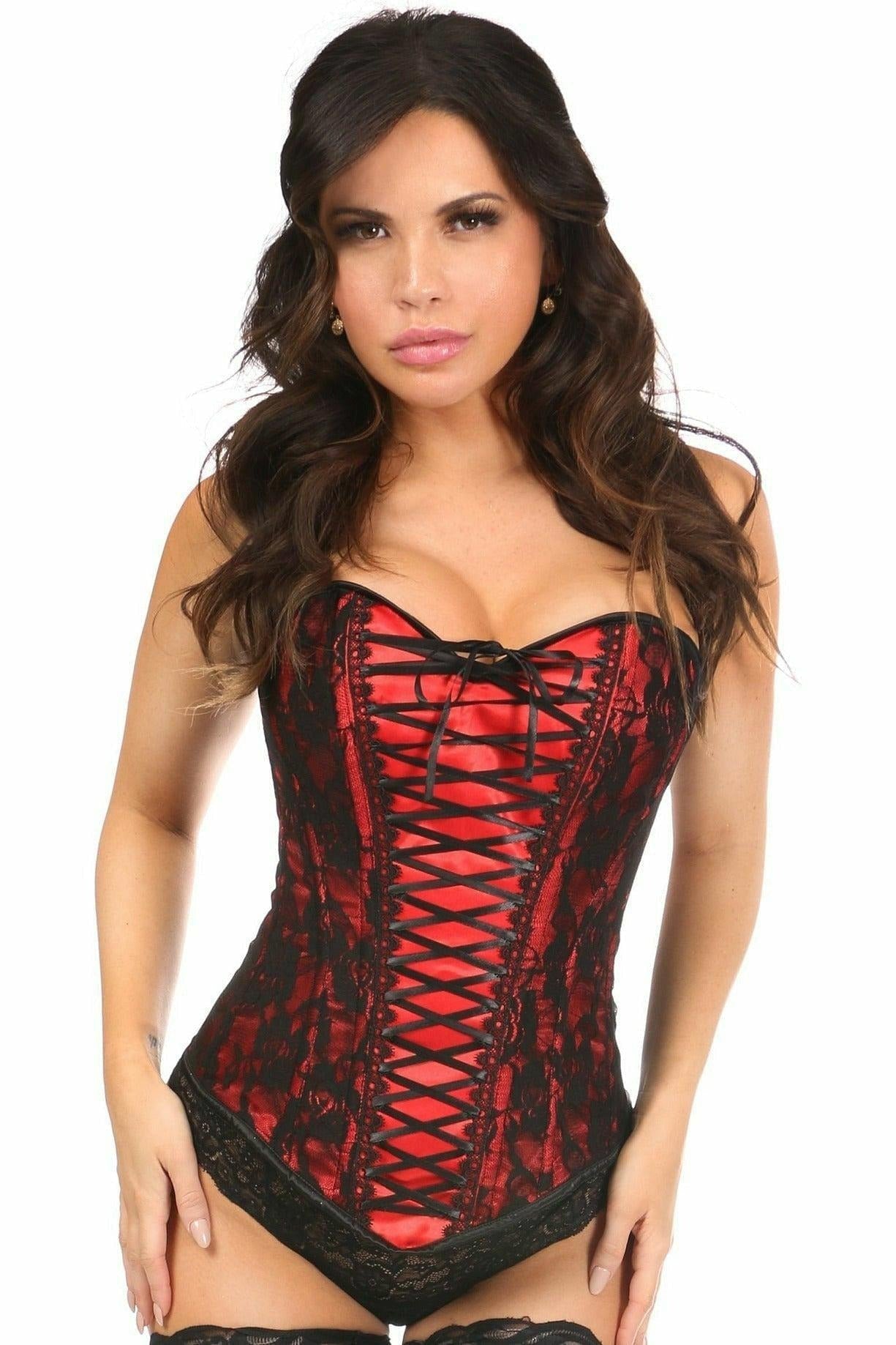 Lavish Red Lace-Up Over Bust Corset w/Black Lace.