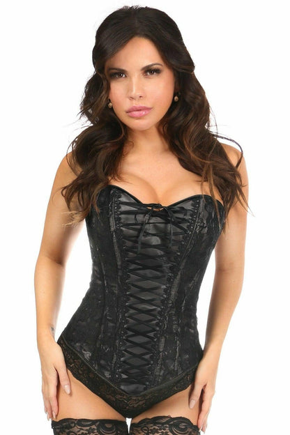 Lavish Black Lace-Up Overbust Corset w/Black Lace.