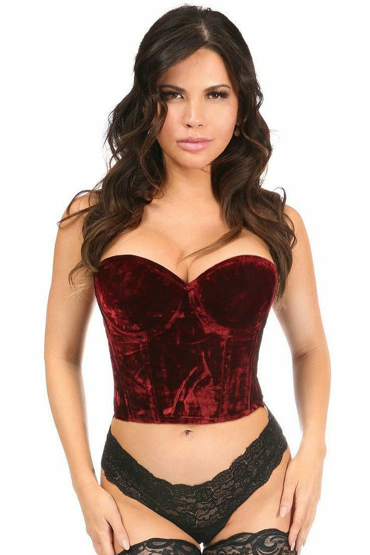 Lavish Dark Red Crushed Velvet Underwire Bustier.