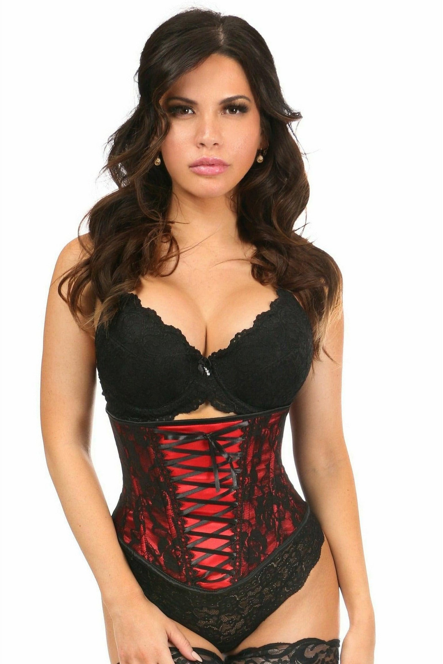 Lavish Red Lace-Up Under Bust Corset w/Black Lace.